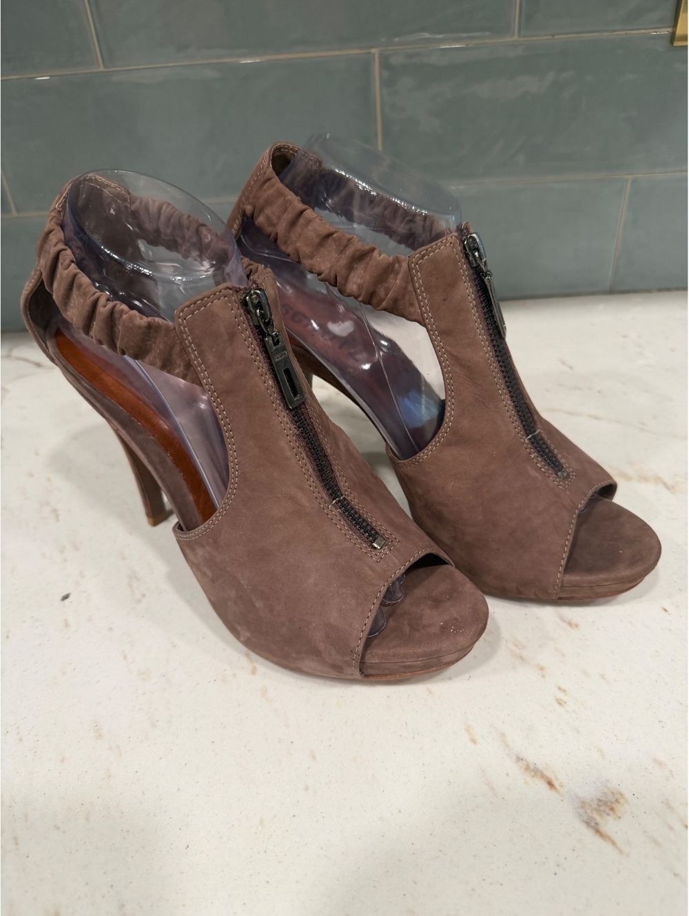Schutz Women's Brown Suede Peep Toe High Heel Sandals Size 10B